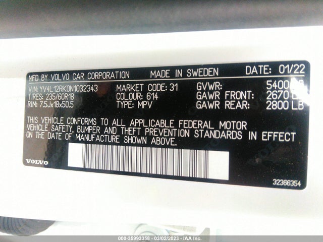 2022 Volvo XC60, VIN: YV4L12RK0N1032343