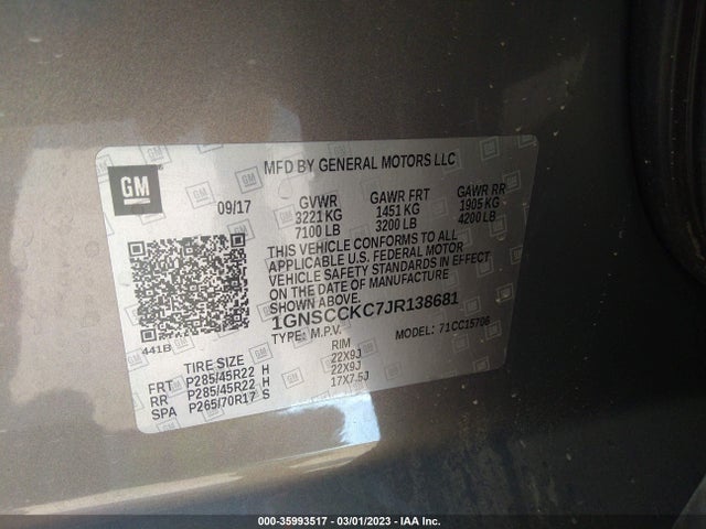 Chevrolet Tahoe Premier 2018 1GNSCCKC7JR138681 Image 9