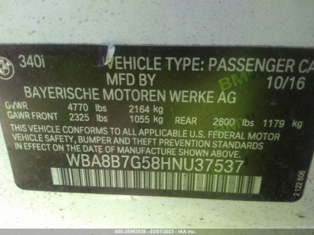 WBA8B7G58HNU37537 BMW 3 Series 340i Xdrive