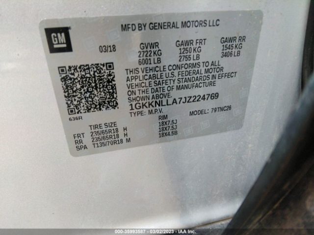 1GKKNLLA7JZ224769 GMC ACADIA SLE