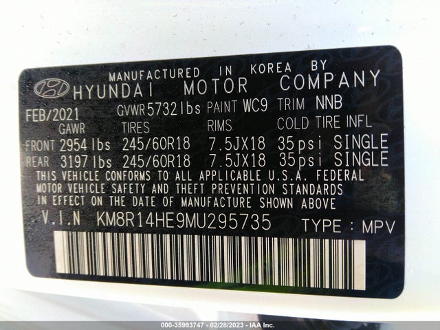2021 Hyundai Palisade, VIN: KM8R14HE9MU295735