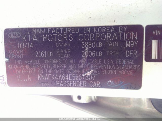 KNAFK4A64E5237807 KIA FORTE LX