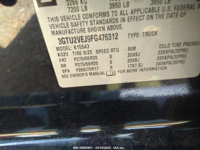 3GTU2VEJ9FG476312 GMC Sierra 1500 Slt
