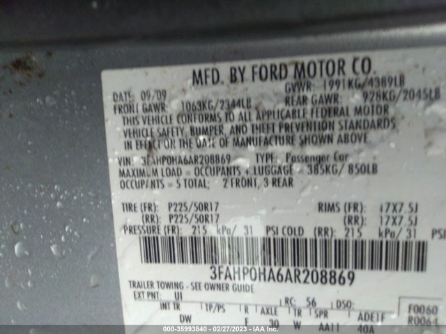 Продажа на аукционе авто 2010 Ford Fusion Se, vin: 3FAHP0HA6AR208869, номер лота: 35993840