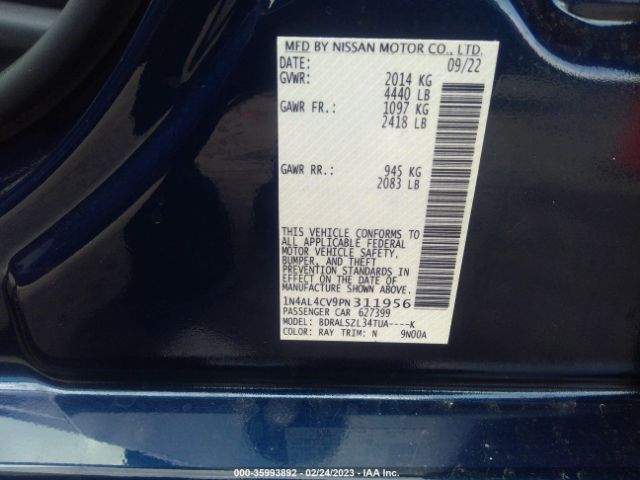 1N4AL4CV9PN311956 Nissan Altima 2.0 Sr