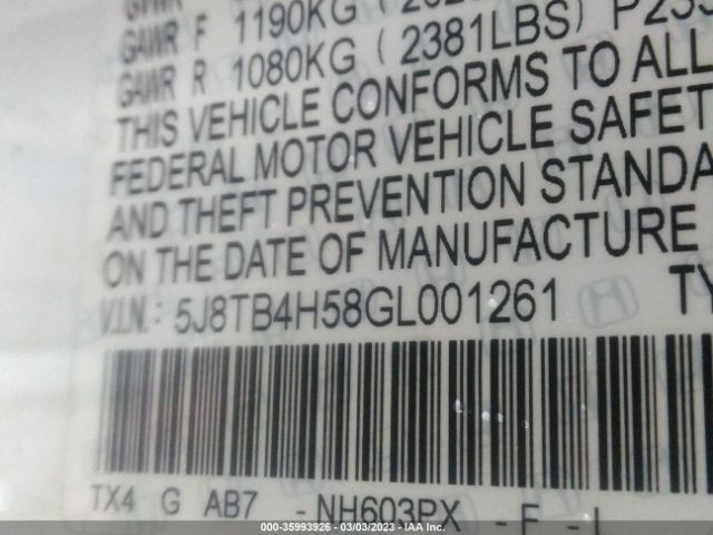 5J8TB4H58GL001261 Acura Rdx Tech Pkg/tech