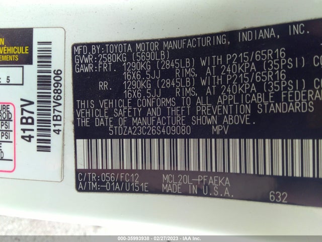 Toyota Sienna Ce/le 2006 5TDZA23C26S409080 Image 11