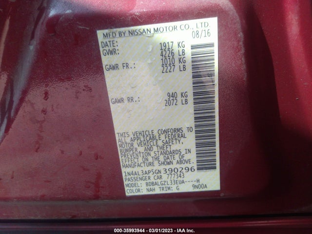 Nissan Altima 2.5 S 2016 1N4AL3AP5GN390296 Image 10