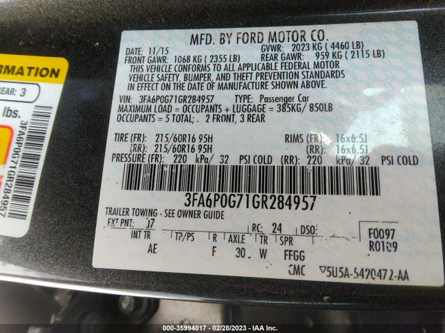 Ford FUSION S 2016 3FA6P0G71GR284957 Image 10