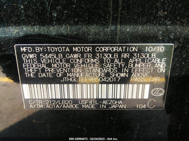 Lexus Ls 460 L 2011 JTHGL1EF9B5042017 Image 9