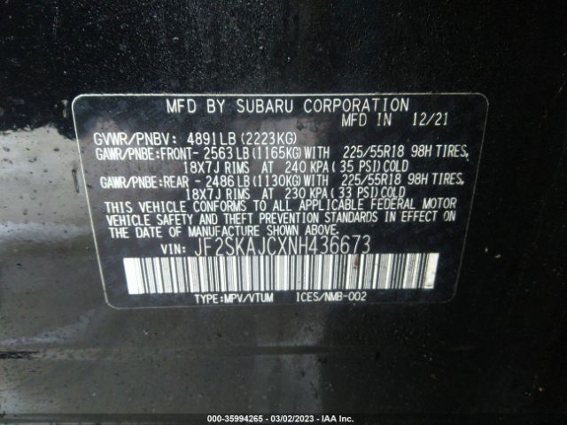 JF2SKAJCXNH436673 Subaru Forester Sport