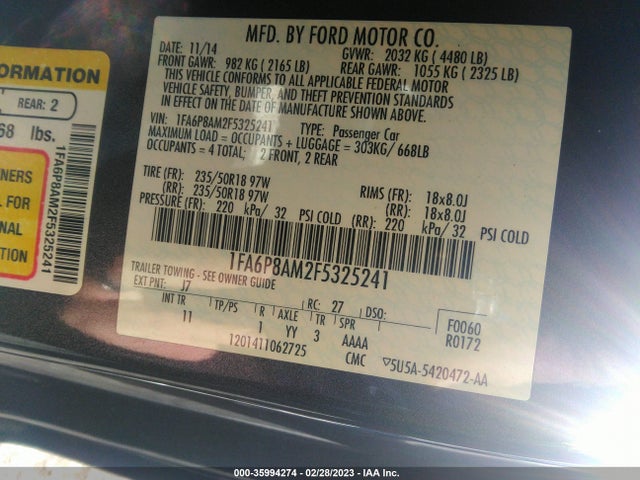 2015 Ford Fastback, VIN: 1FA6P8AM2F5325241