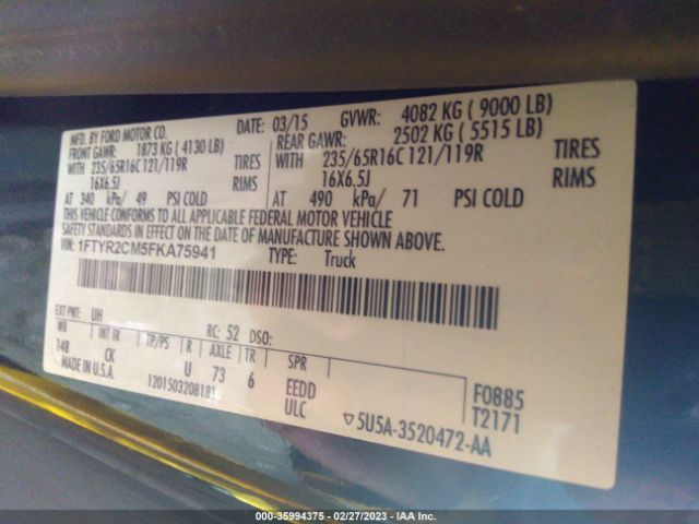 1FTYR2CM5FKA75941 Ford TRANSIT CARGO VAN