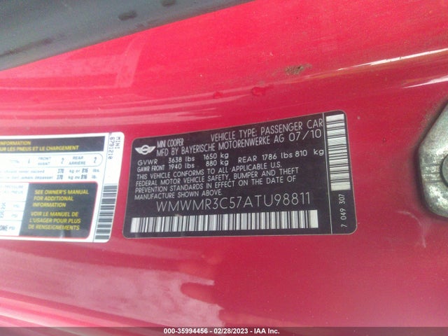 WMWMR3C57ATU98811 Mini COOPER CONVERTIBLE