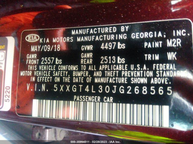 5XXGT4L30JG268565 KIA Optima Lx