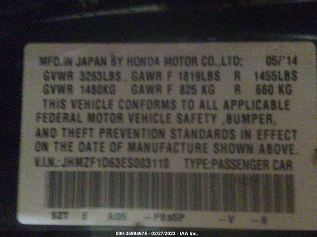 Honda CR-Z EX 2014 JHMZF1D63ES003110 Image 9