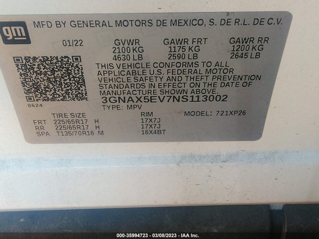 Chevrolet Equinox Awd 1fl 2022 3GNAX5EV7NS113002 Image 9