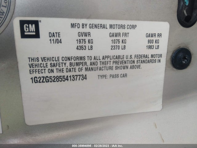 2005 PONTIAC G6 VIN: 1G2ZG528554137734