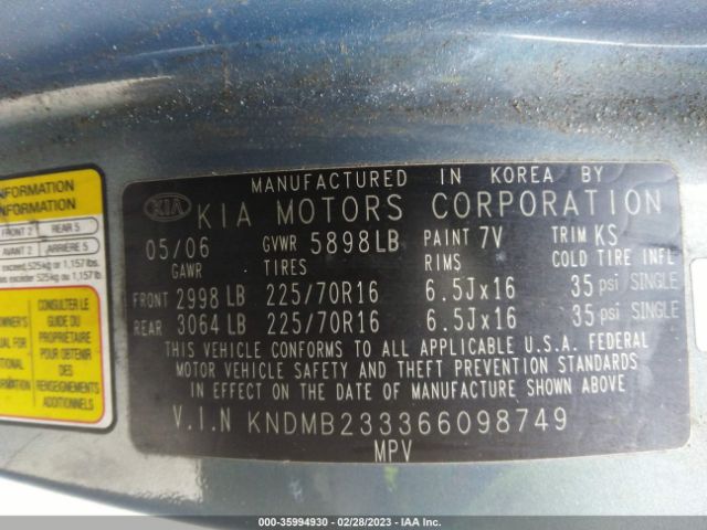 KNDMB233366098749 KIA Sedona Lx/ex