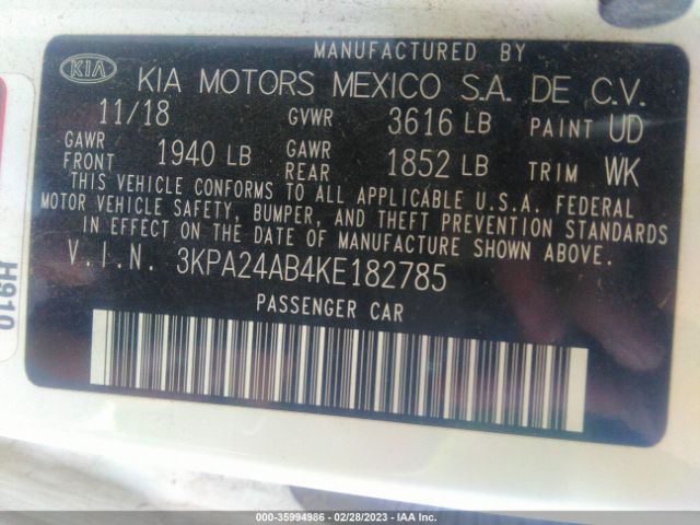 3KPA24AB4KE182785 KIA RIO LX