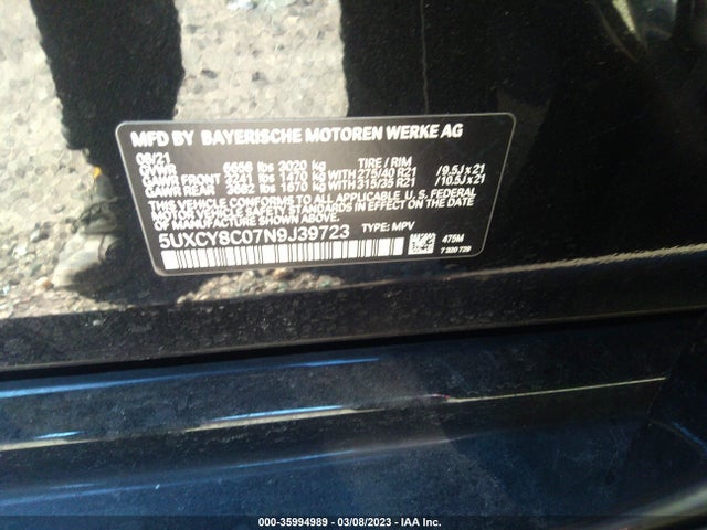 2022 BMW X6, VIN: 5UXCY8C07N9J39723