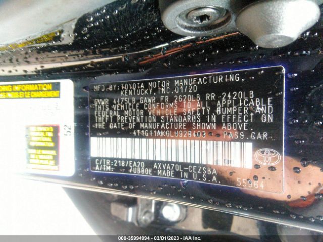 Toyota CAMRY SE 2020 4T1G11AK0LU928403 Image 10