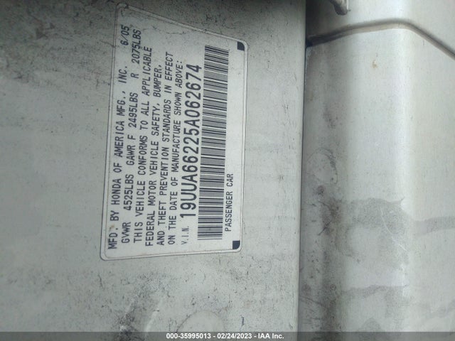 Acura TL 2005 19UUA66225A062674 Image 10