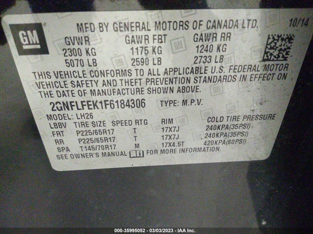 Chevrolet EQUINOX LT 2015 2GNFLFEK1F6184306 Image 10