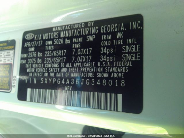 5XYPG4A36JG348018 KIA SORENTO LX