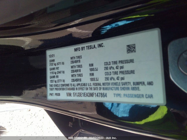 Tesla MODEL 3 2022 5YJ3E1EA3NF147864 Image 11