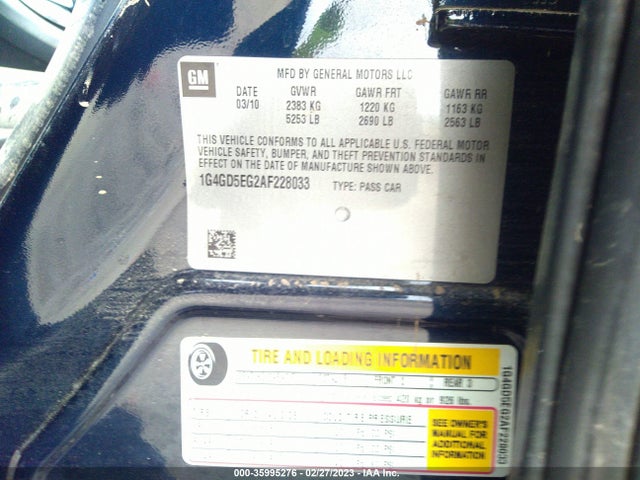 2010 BUICK LACROSSE CXL VIN: 1G4GD5EG2AF228033