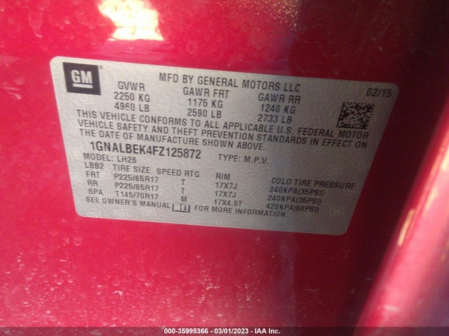Chevrolet EQUINOX LT 2015 1GNALBEK4FZ125872 Image 10