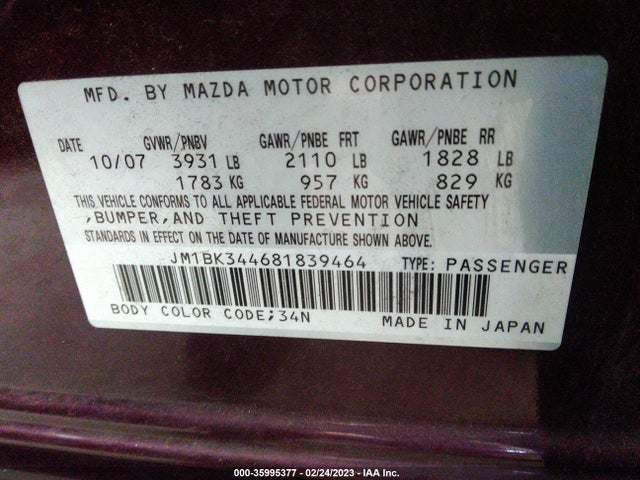 2008 MAZDA MAZDA3 S SPORT *LTD AVAIL* VIN: JM1BK344681839464