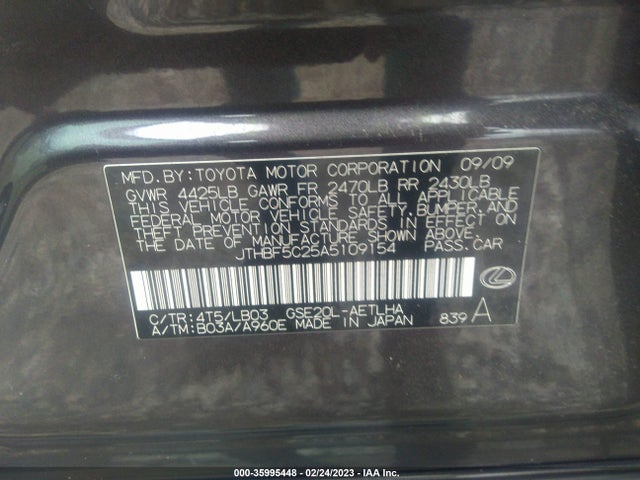 JTHBF5C25A5109154 Lexus IS 250