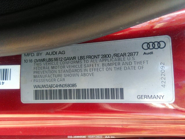 2017 Audi S7, VIN: WAUW2AFC4HN058085