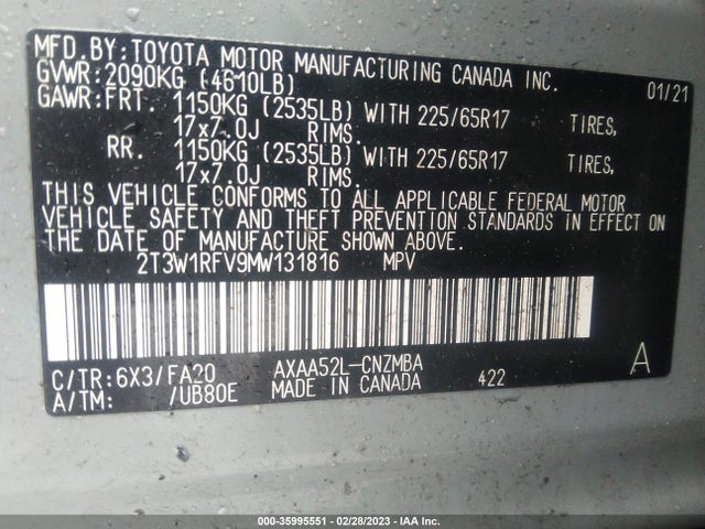 2021 Toyota RAV4, VIN: 2T3W1RFV9MW131816