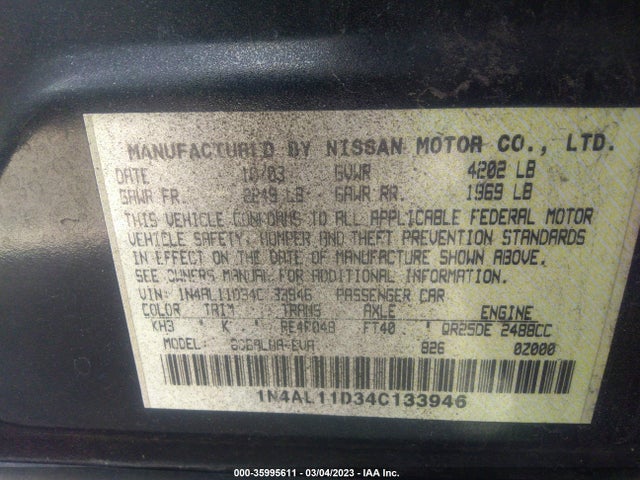 Nissan Altima 2004 1N4AL11D34C133946 Image 10