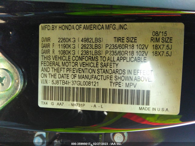 5J8TB4H37GL008121 Acura RDX