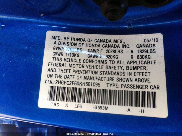 Honda Civic Sedan Lx 2019 2HGFC2F60KH561095 Image 9