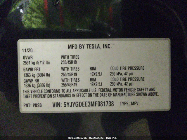 Tesla Model Y Long Range 2021 5YJYGDEE3MF081738 Image 10