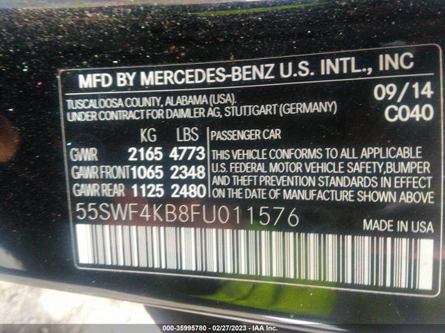 2015 Mercedes-Benz C-Class, VIN: 55SWF4KB8FU011576