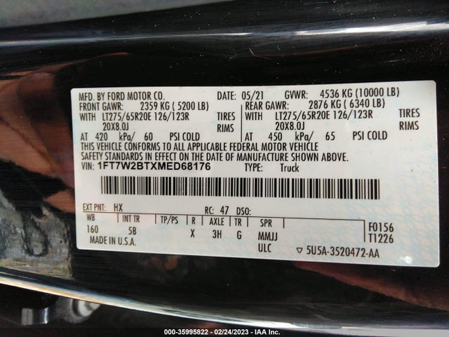 2021 Ford F-250, VIN: 1FT7W2BTXMED68176