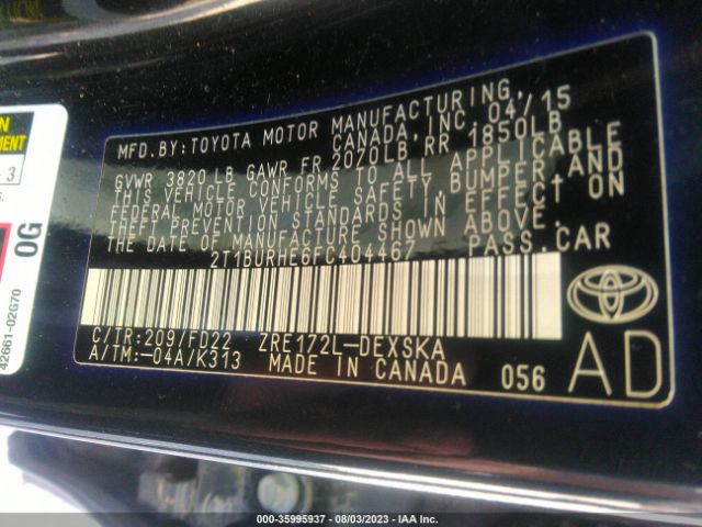 2T1BURHE6FC404467 Toyota Corolla S