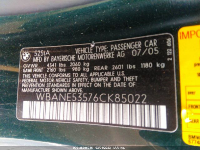 WBANE53576CK85022 BMW 5 Series 525i