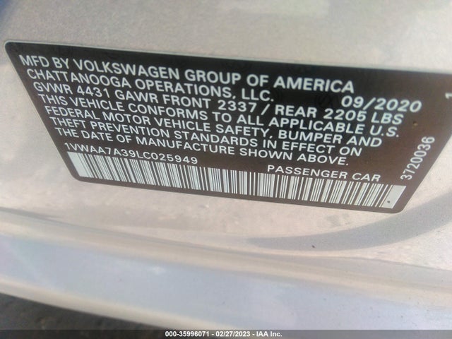 1VWAA7A39LC025949 Volkswagen Passat 2.0t S