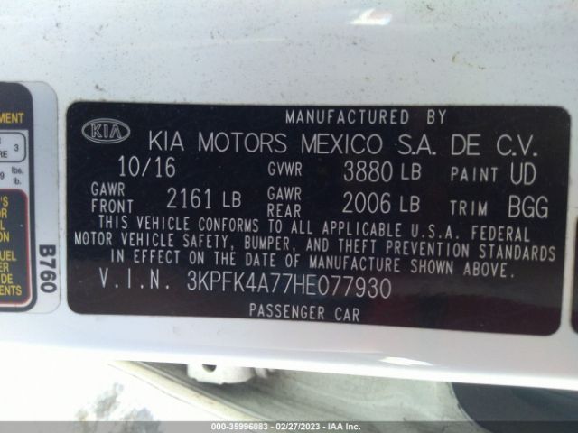 3KPFK4A77HE077930 KIA FORTE LX