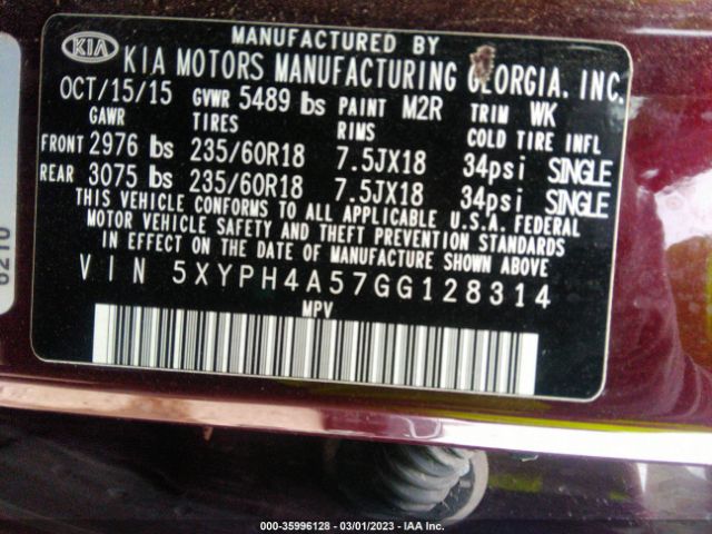 5XYPH4A57GG128314 KIA SORENTO EX