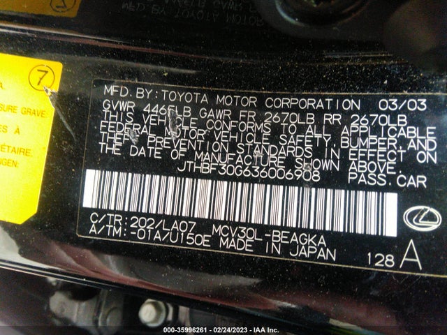 JTHBF30G636006908 Lexus ES 300