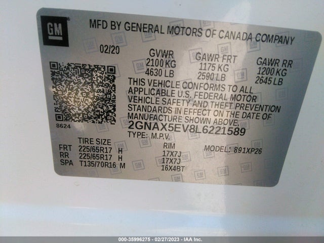 Chevrolet EQUINOX LS 2020 2GNAX5EV8L6221589 Image 9
