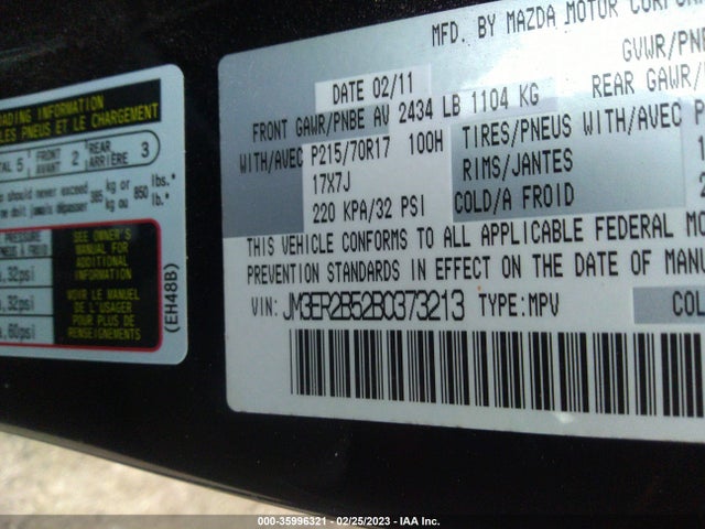 2011 MAZDA CX-7 I SPORT VIN: JM3ER2B52B0373213